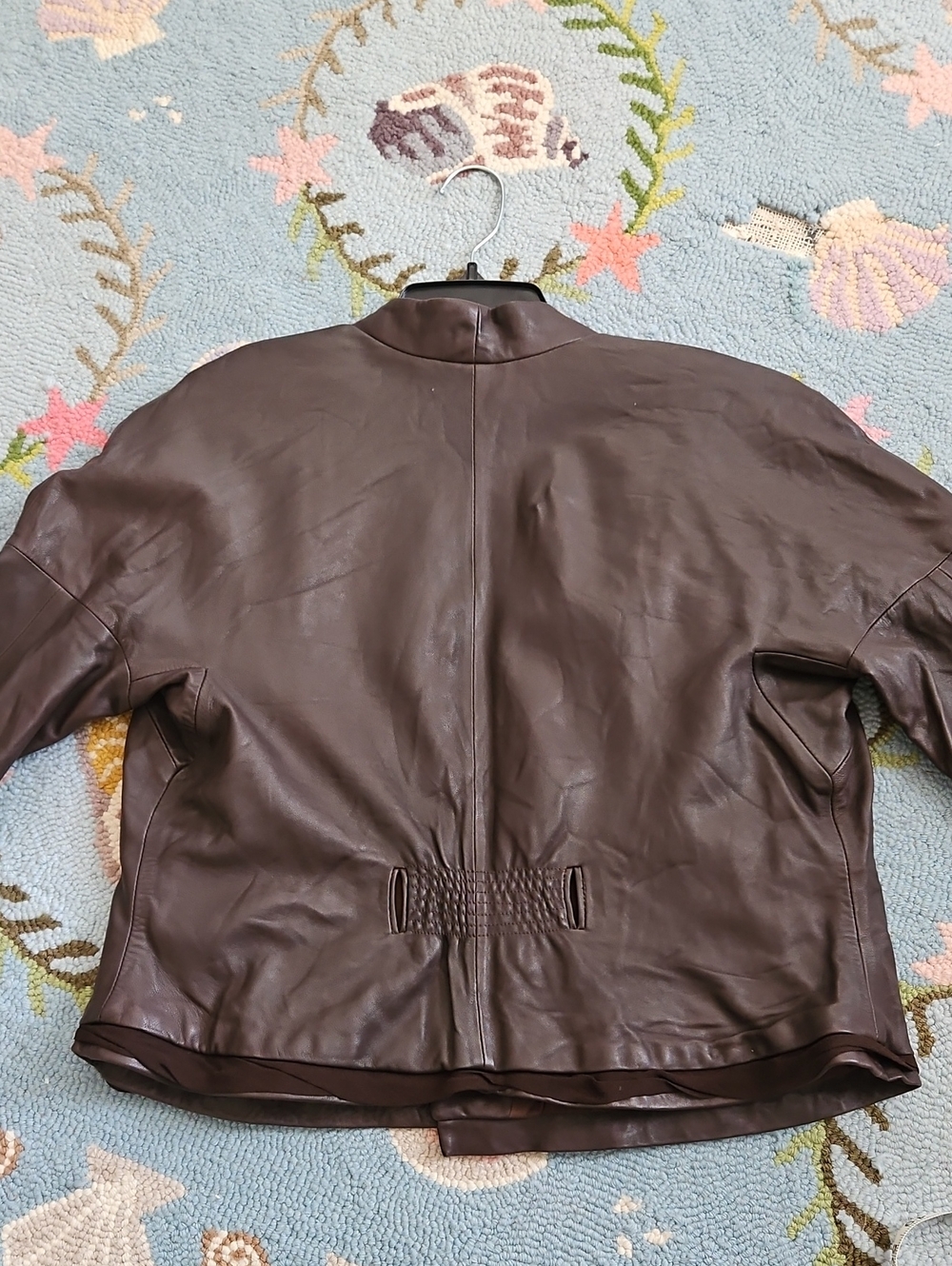 BCBG Max Azria Brown Leather Open-Front Jacket With Silk Trim - Picture 13 of 13